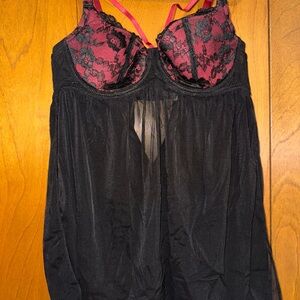 Adore Me Black and Pink Lace Chemise
